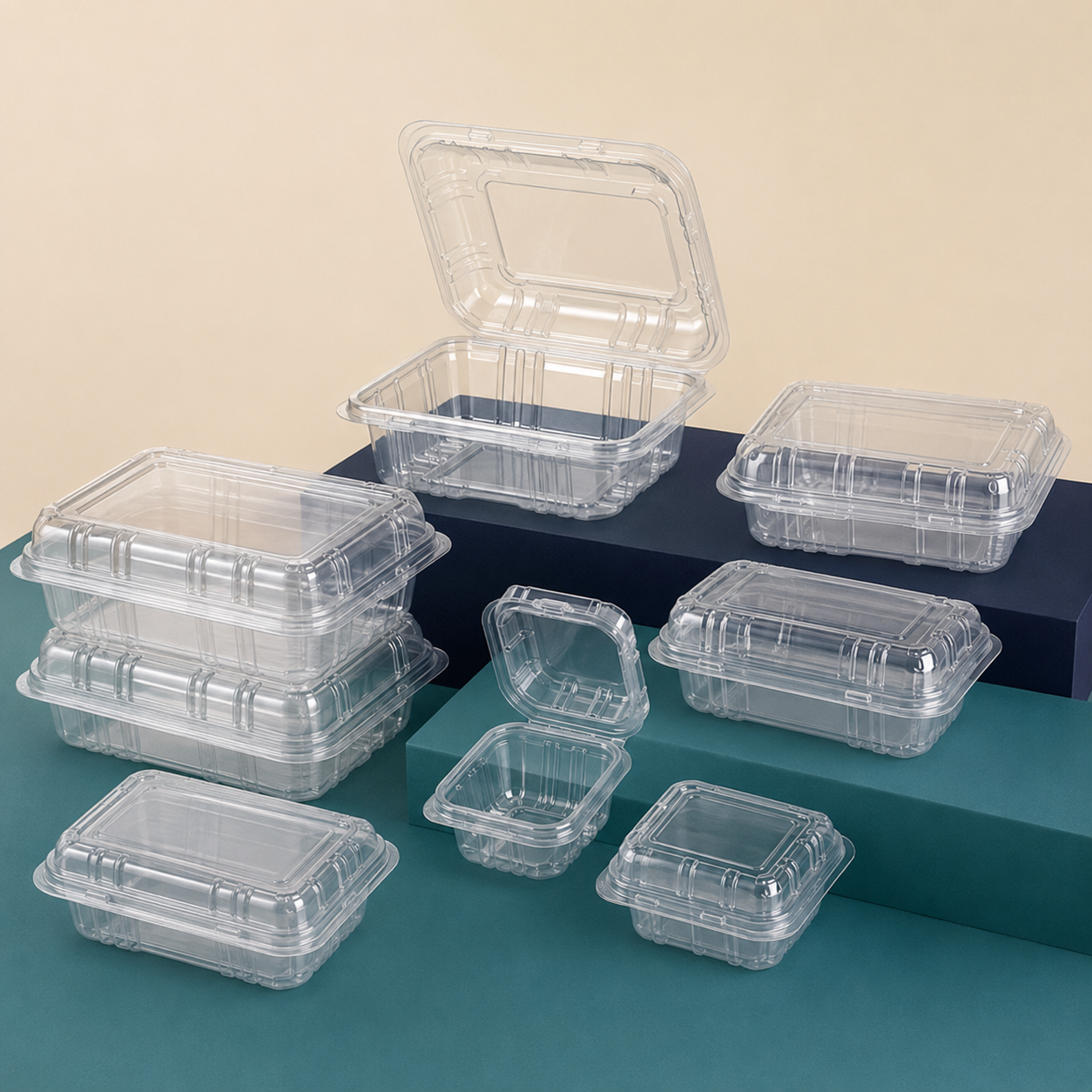 Clear double-foldover plastic trays