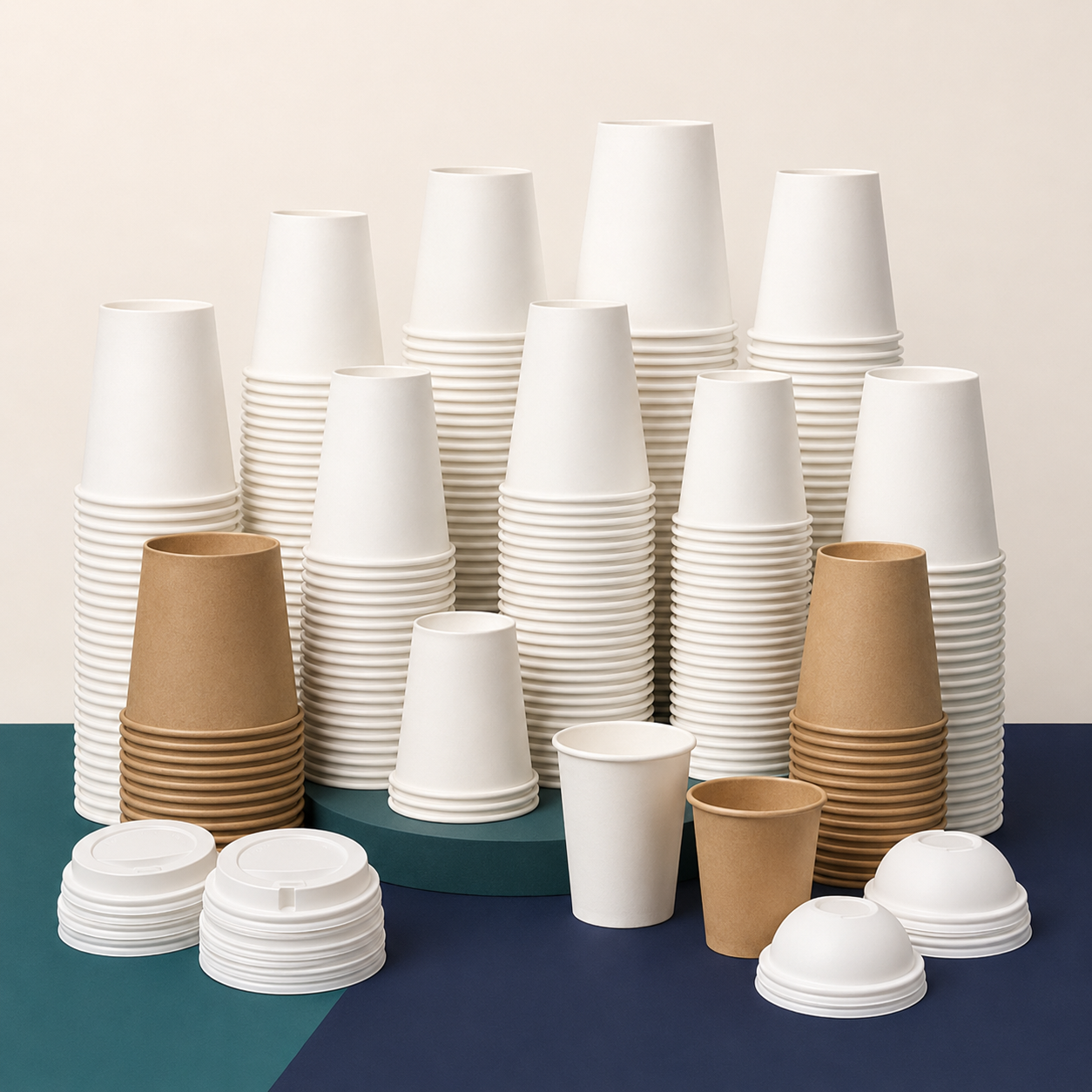 Plain white and kraft paper cups