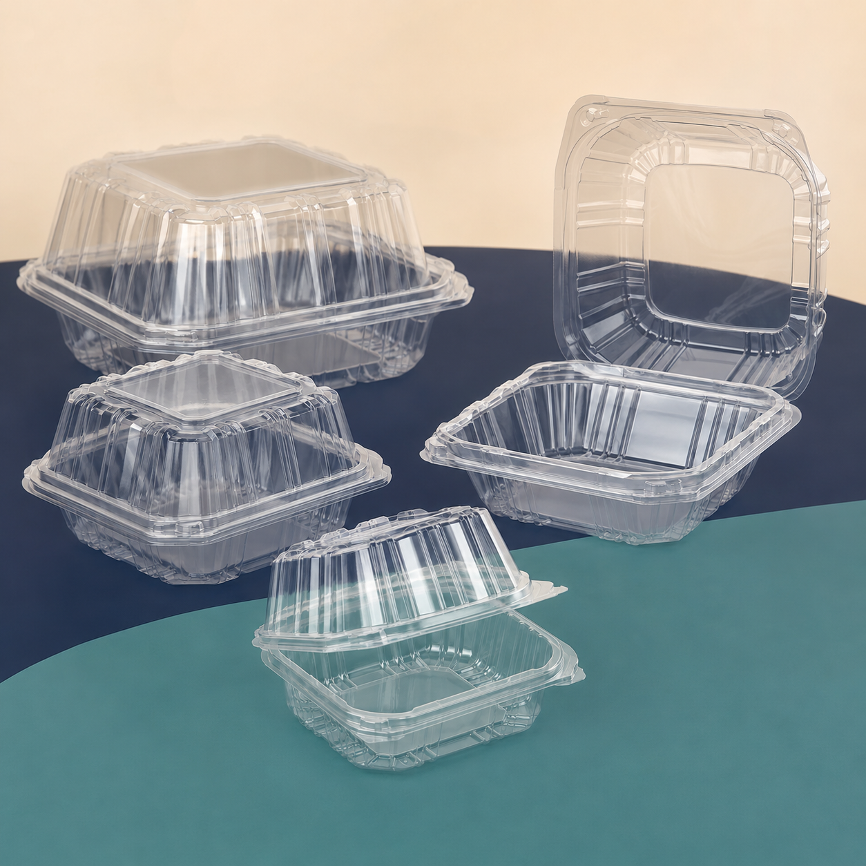 Clear hinged plastic burger trays