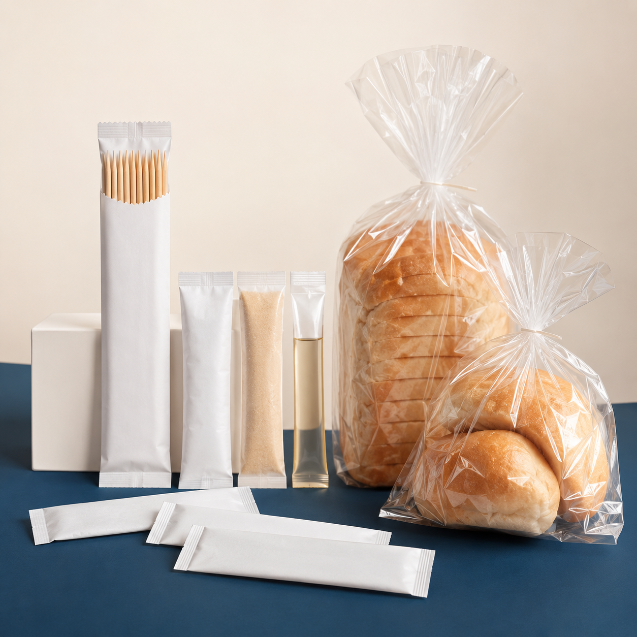 Toothpick packs, portion sachets and bread bags