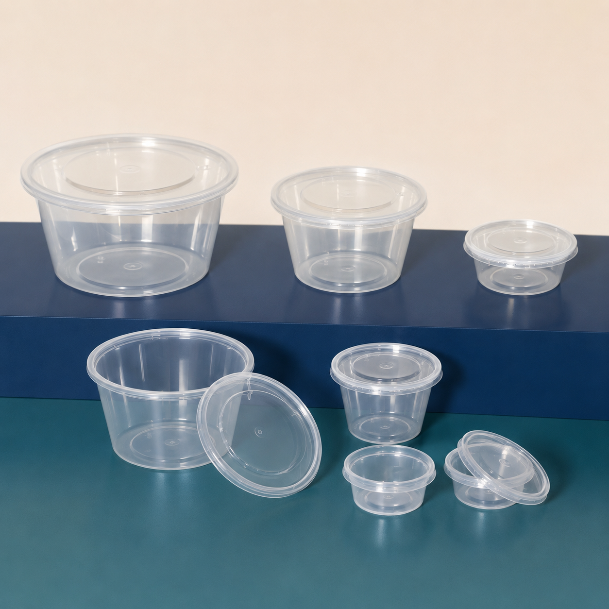 Clear sauce tubs with lids