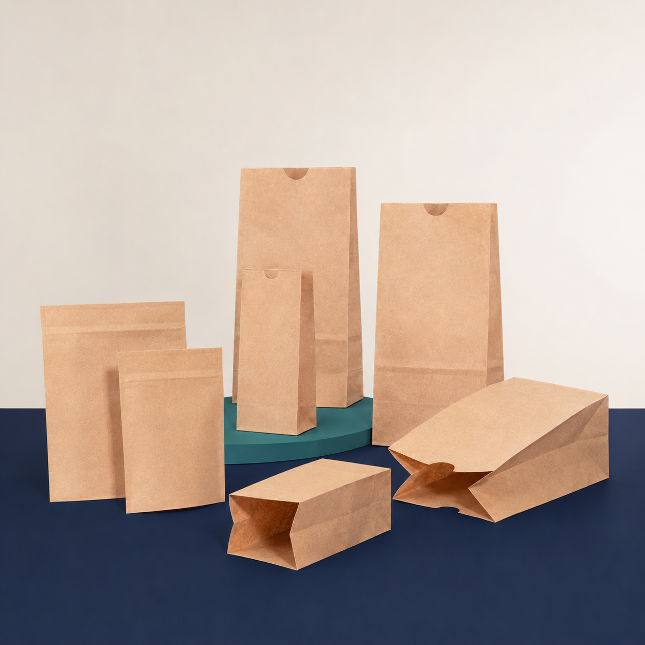 Plain kraft khaki paper bags in several sizes