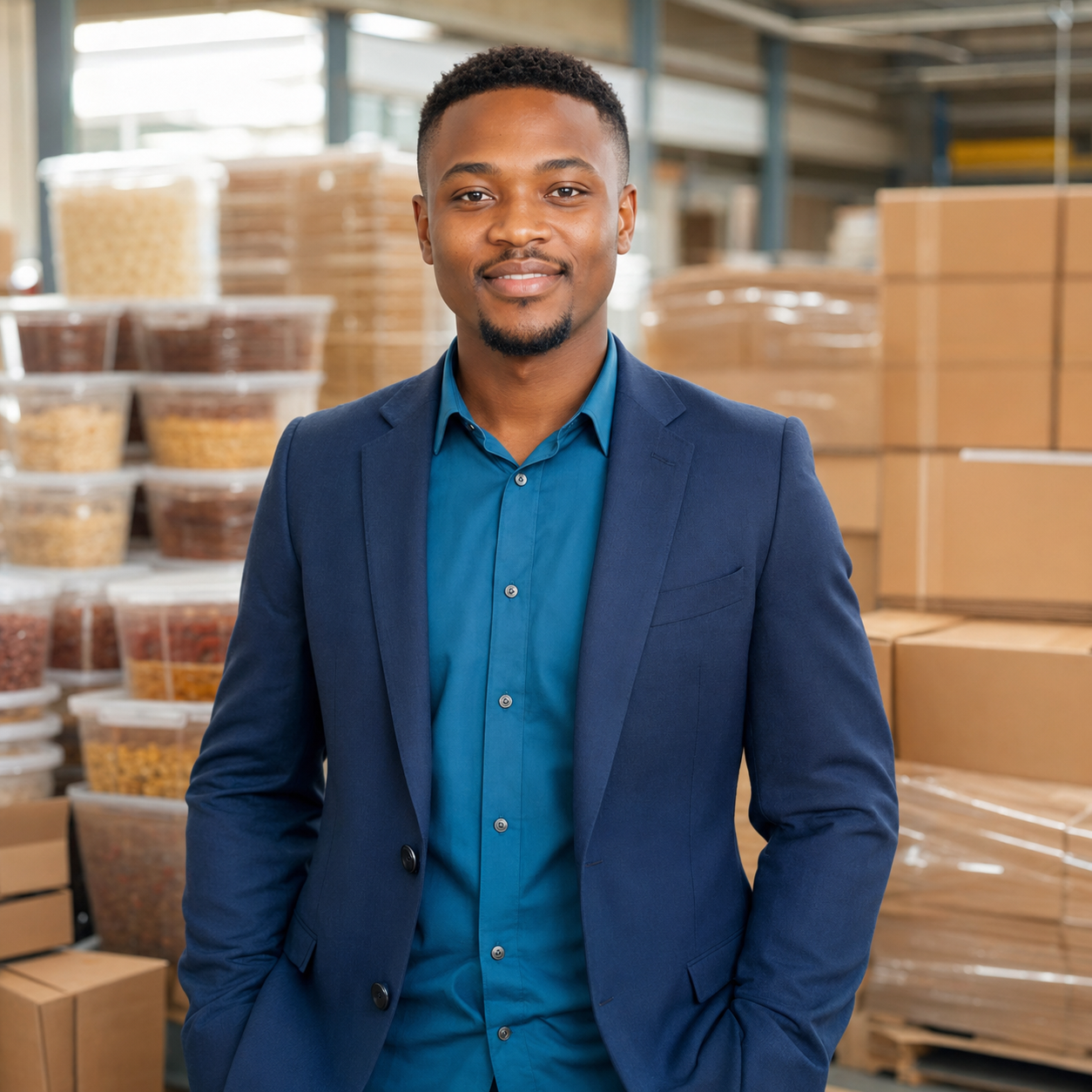 Takunda Masawi in a packaging distribution facility