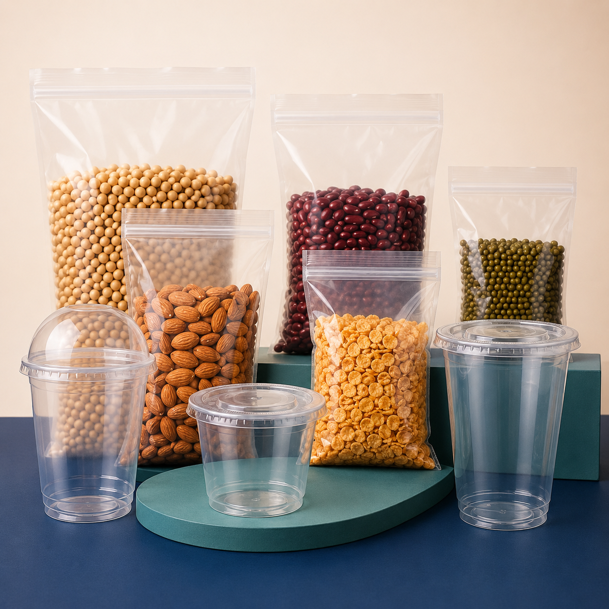 Zip bags, clear poly bags and transparent tumblers